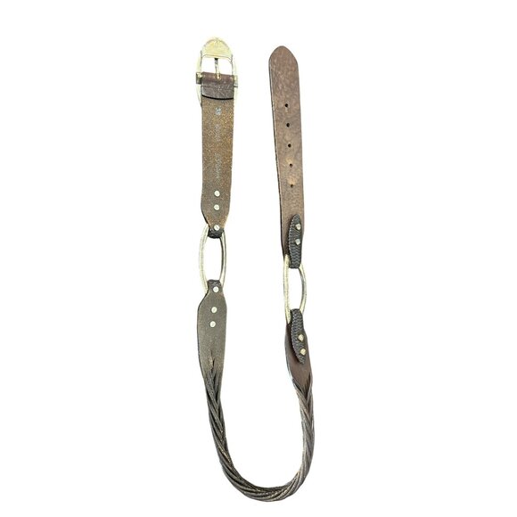 Brighton Vintage Brown Leather Braided Belt With Worn Buckle Size 38 - Picture 3 of 4